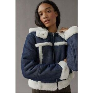 Urban Outfitters UO Roselyn Faux Shearling Jacket Women's XXL Blue White New